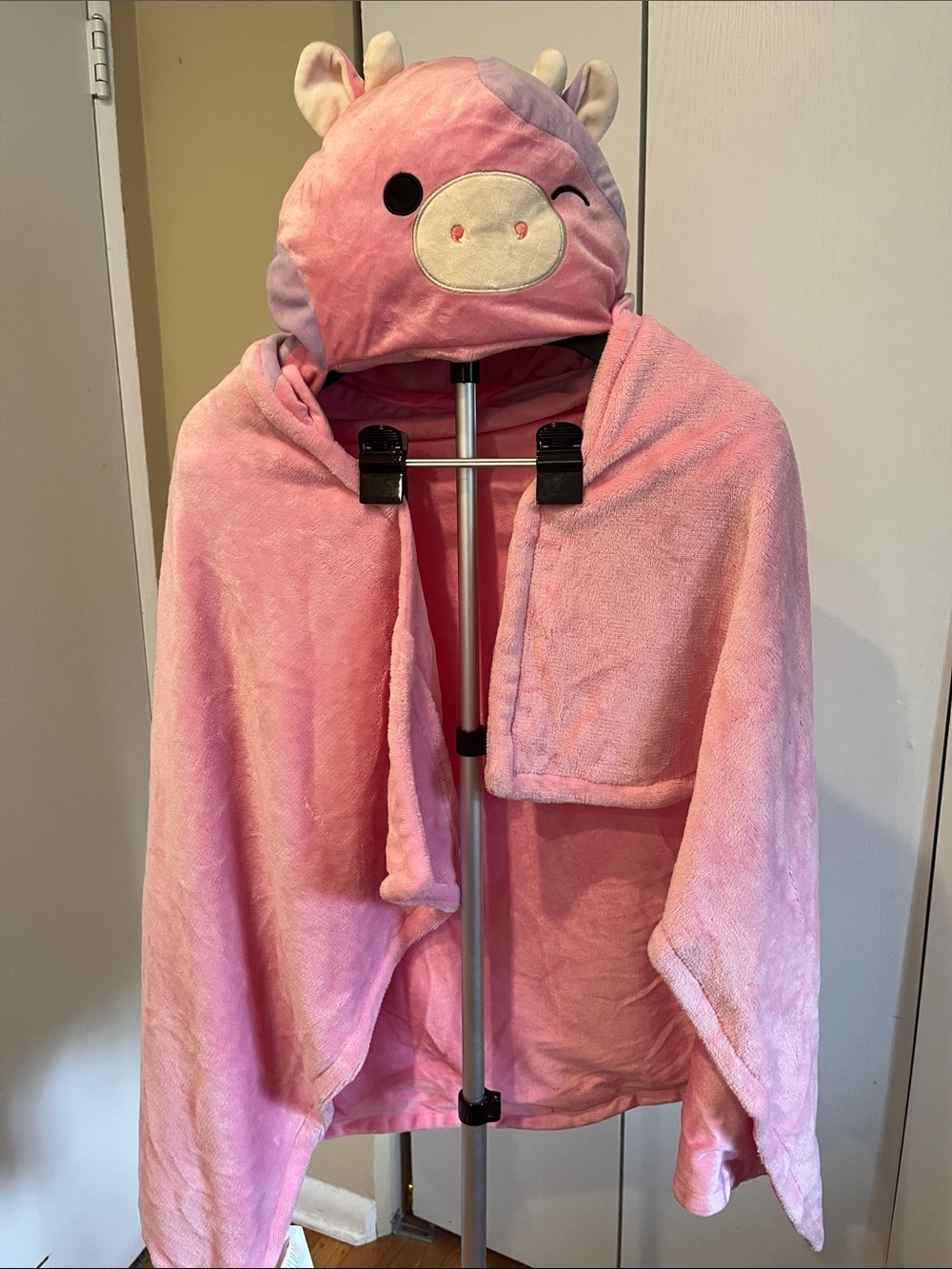Squishmallows Pink Hooded Cow Poncho